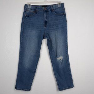 Rachel Roy Mom Straight Jeans Size 12/31 Small Wonder High Rise Distressed Denim